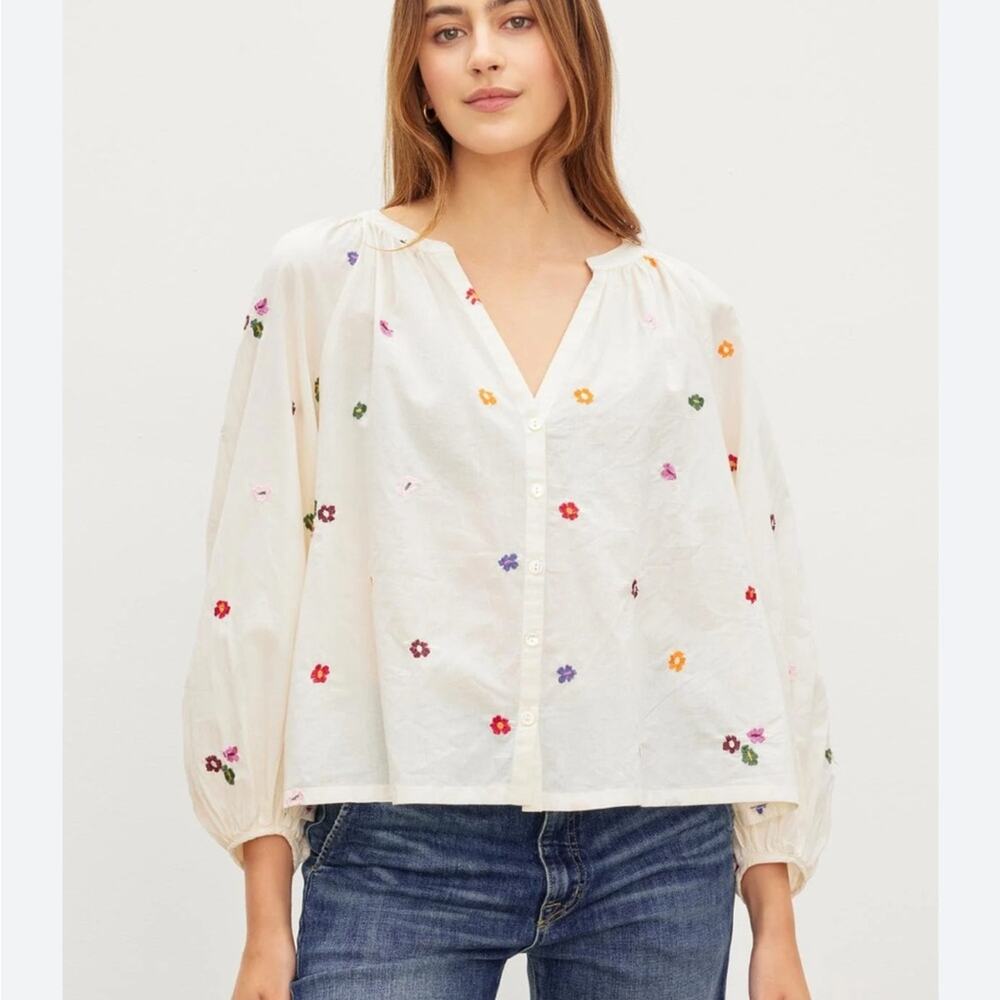 Velvet by Graham &‎ Spencer Aretha Embroidered Blouse sz L Anthropologie